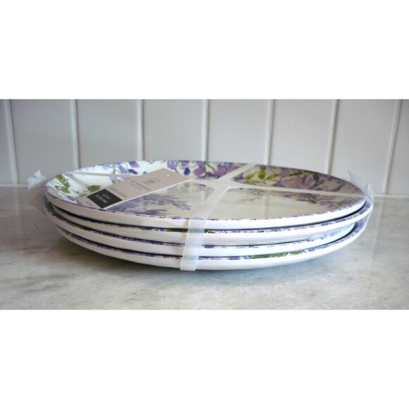 Rachel Ashwell The Farmhouse 100% Melamine Violet Flowers Salad Plates SET OF 4 - Picture 2 of 5